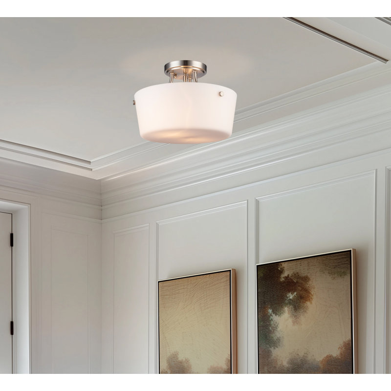 Plafonnier semi-encastré 2 lumières Mod Pod, Nickel brossé