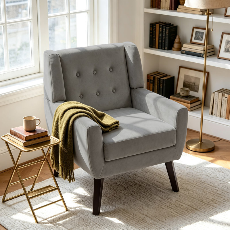 Fauteuil Jaqueze, Velours gris performance