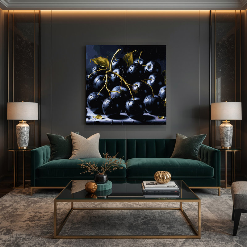 Art mural sur toile Fruit prune noir gris, H 12 po x l 12 po