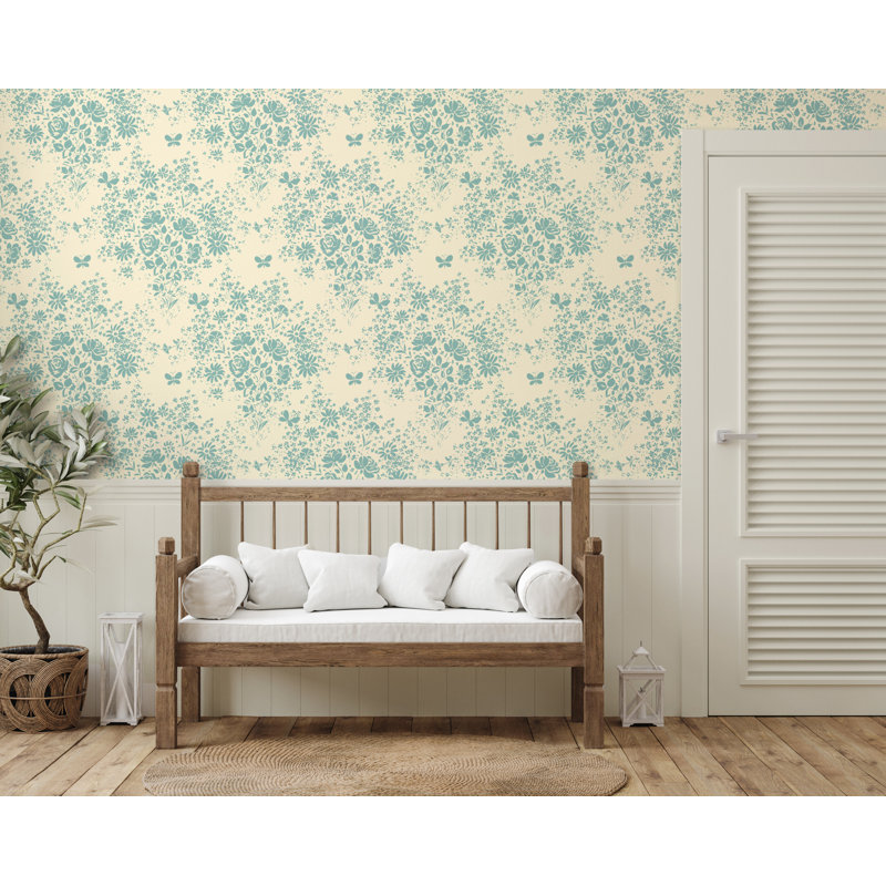 Paule Marrot Floral Non-Pasted Satin Wallpaper Double Roll by Paule Marrot, Blue/Cream