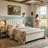 54" Velvet Scroll Wingback Queen Sleigh Bed Frame with Vintage Walnut Legs, No Box Spring Needed, Cream-253526930-253526931
