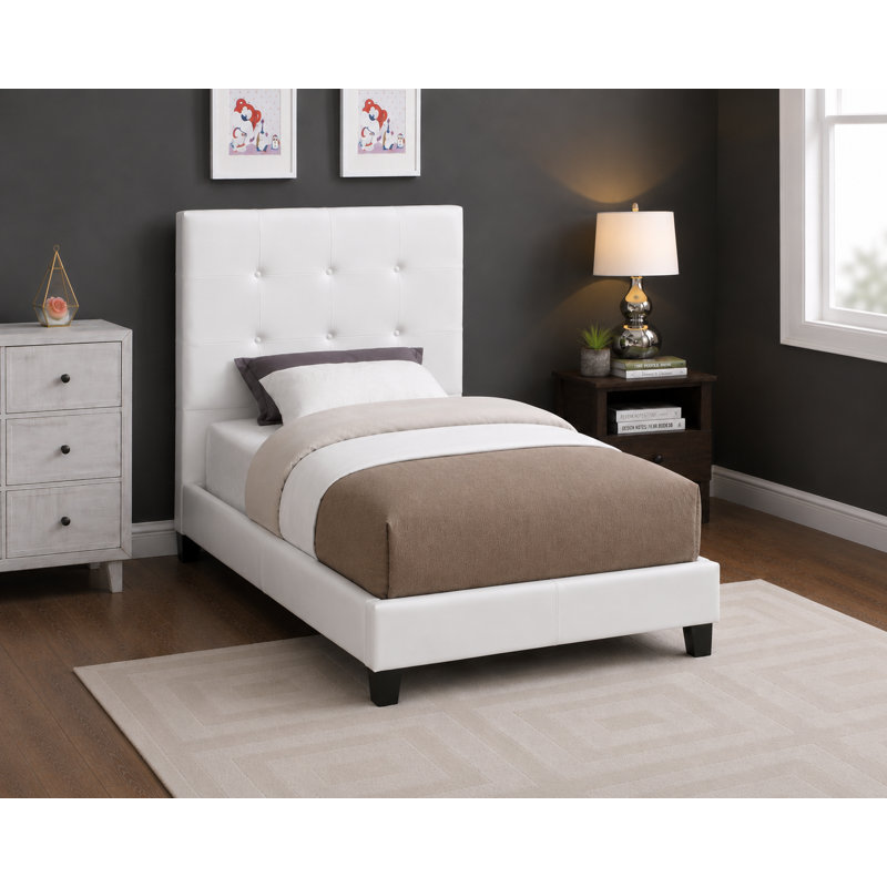 Lit plateforme tapissier réglable avec tête de lit capitonnée, base de lit moderne en lin et similicuir, blanc, simple, Blanc