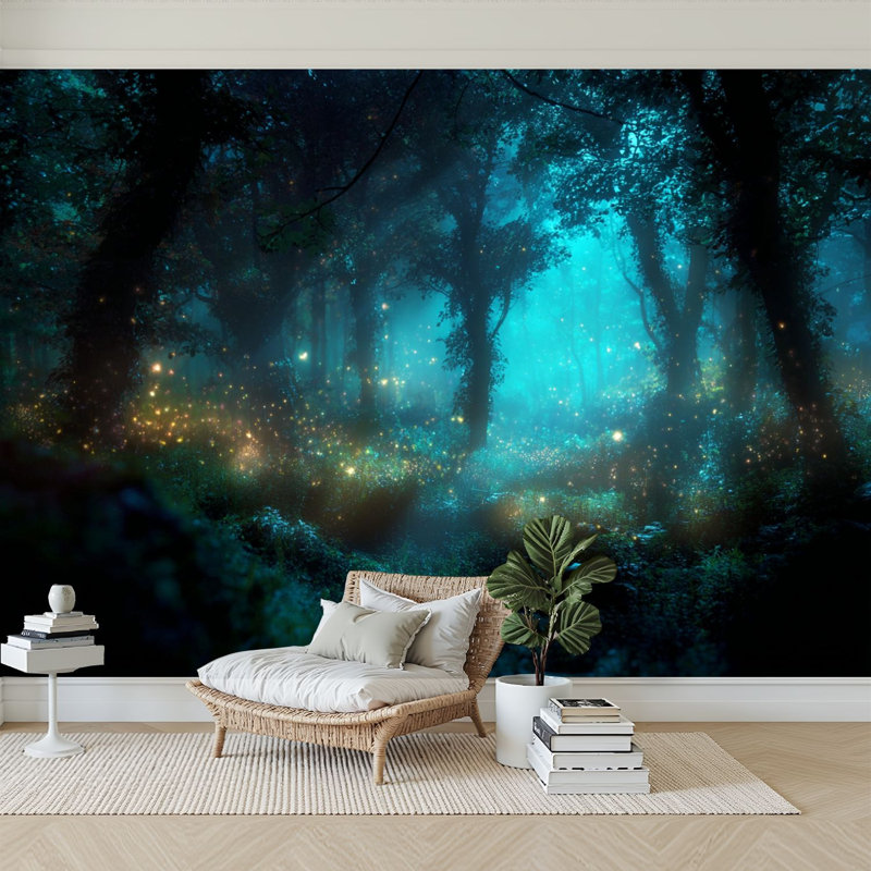 Papier peint adhésif auto-adhésif moderne l 144 po x H 100 po pour chambre à coucher Magical Dark Fairy Tale Forest Night