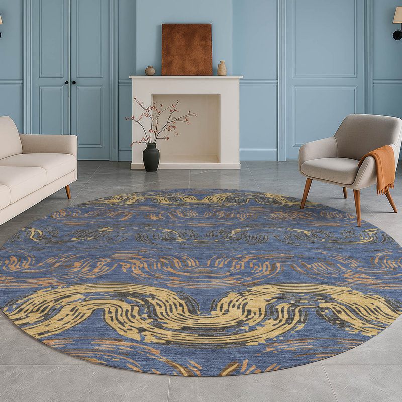 Machine Washable Indoor/Outdoor Chantille ACN2461 Spiral Rug, Navy, 8' Round