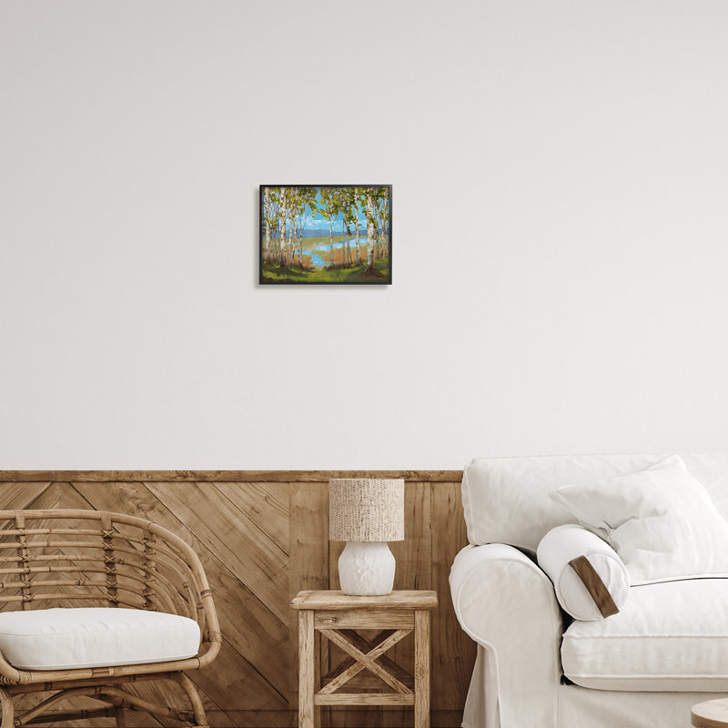 «Stupell Industries Lake and Birch Tree Landscape», art mural sur toile par Trevor Copenhaver, Giclée encadrée noir minuit