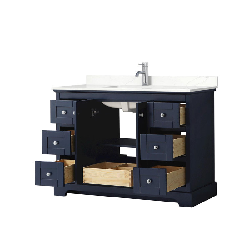 Ensemble de meuble-lavabo simple 48 po Avery, Quartz Giotto, Bleu très foncé, Noir mat