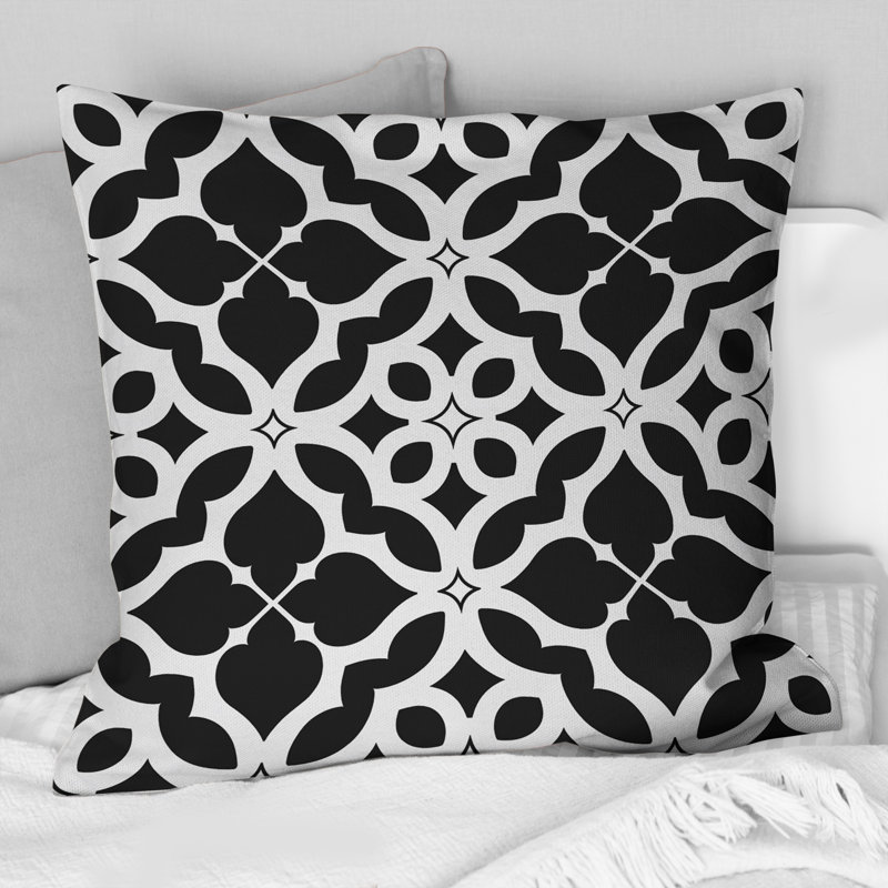 Coussin décoratif noir Mid-Century Quatrefoil III - Mid-Century, H 18 po x l 18 po