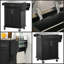 Îlot de cuisine noir sur roulettes avec comptoir en acier inoxydable, tiroir de rangement, porte-serviettes et porte-épices, chariot utilitaire mobile