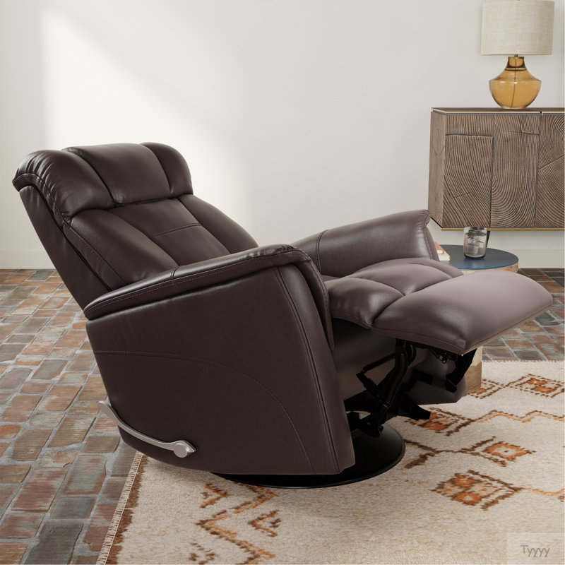 Global Home Swivel Glider Recliner With Manual Adjustable Headrest & Footrest In Faux Leather Bentley, Dark Brown