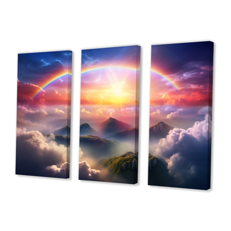 Ensemble de salon Magical Rainbow Over Misty Mountain Clouds - Rainbow Wall Art, H 28 po x l 36 po x P 1 po, Toile tendue