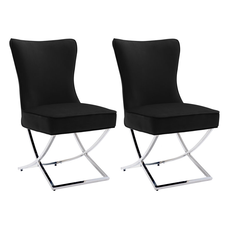 Chaise parsons rembourrée en velours capitonné Chary, Noir