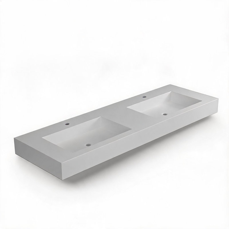 59 inch Matte White Solid Surface Stone Resin Bathroom Vanity Basin Sink with Ergonomic Basin Design