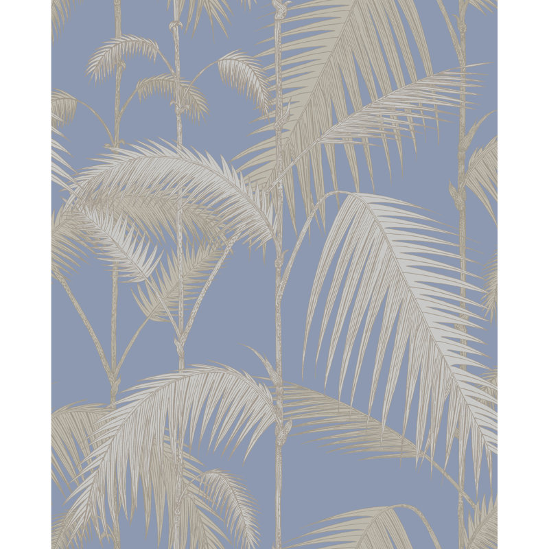 Icons Palm Jungle Floral Wallpaper Roll, Straw/Blue