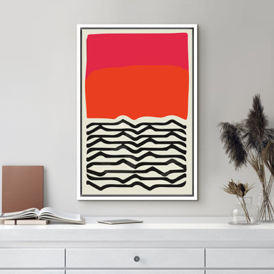 Abstrait, impression de blocs de couleurs vibrantes, impression sur toile encadrée, lignes noires sur fond rouge, motifs géométriques, illustrations, art moderne, chic, relax / calme ultra pour le salon, la chambre à coucher, le bureau