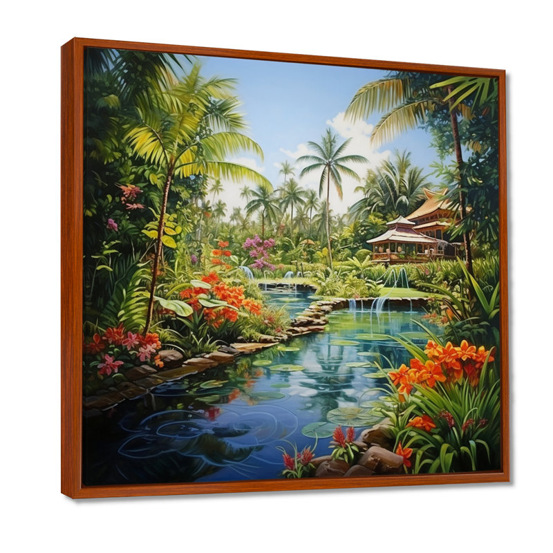 Bali Bliss Landscape II - Art asiatique, art sur toile, H 36 po x l 36 po x P 1,5 po, Cadre flottant brun