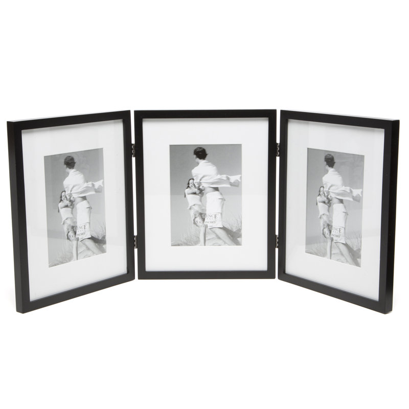 Triple cadre photo articulé avec passe-partout biseauté, Noir