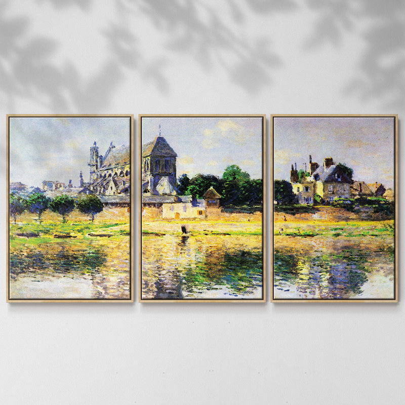 Monet, reproduction sur toile 3 pièces, H 24 po x l 48 po x P 2 po, Naturel