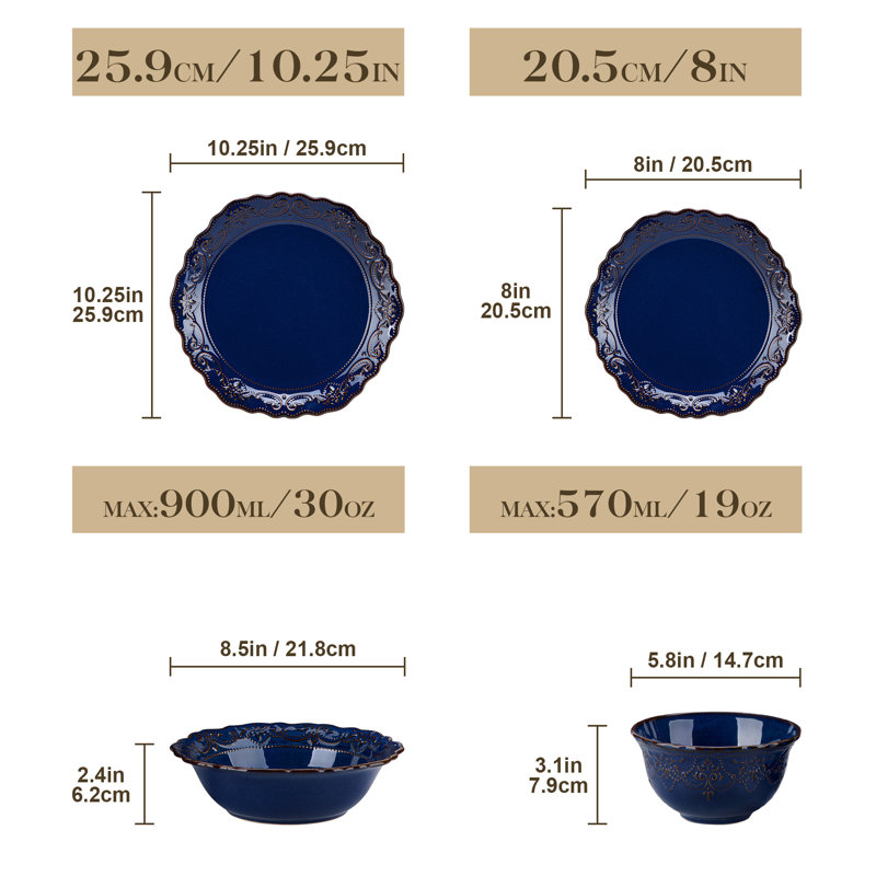 Piece Stoneware Dinnerware Set - Service for 4, Blue