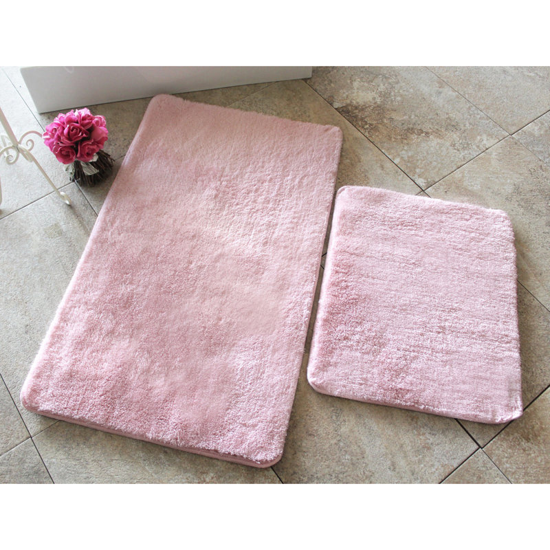 Luxurious Bathmat Set (2 Pieces), Light Pink, 19.7 x 23.6 inches & 23.6 x 39.4 inches | 100% Acrylic, 1.5 lbs/sq ft | Antibacterial, Non-Slip, Machine Washable, Soft & Durable for Elegant Bathroom Décor