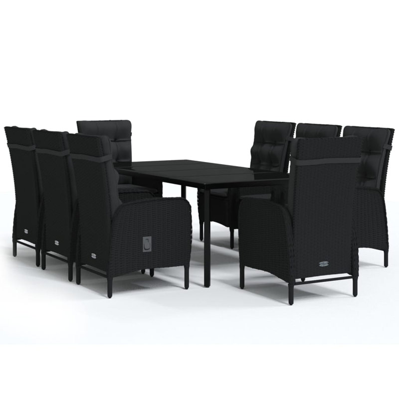 Pattaya Patio Dining Set with Rectangular Table , Cushions Included, Black, 29.1" H x 78.7" L x 39.4" W, 8
