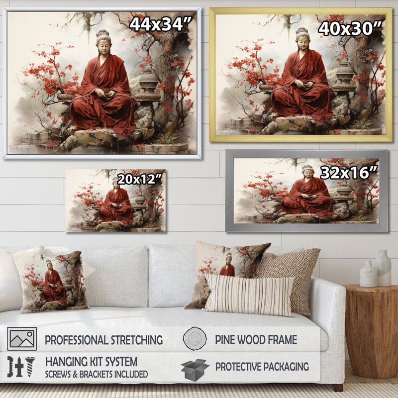" Orange Beige Buddhism Sacred Scriptures ", Gold Floater Framed, 12" H x 20" W x 1" D