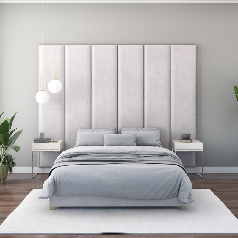 Natalia 45cm x 210cm Upholstered Wall Paneling, Light Silver