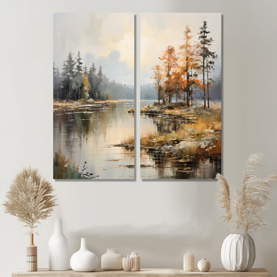 Lakeside Fall Foliage Serenity II - Landscapes Lake River Canvas Wall Art