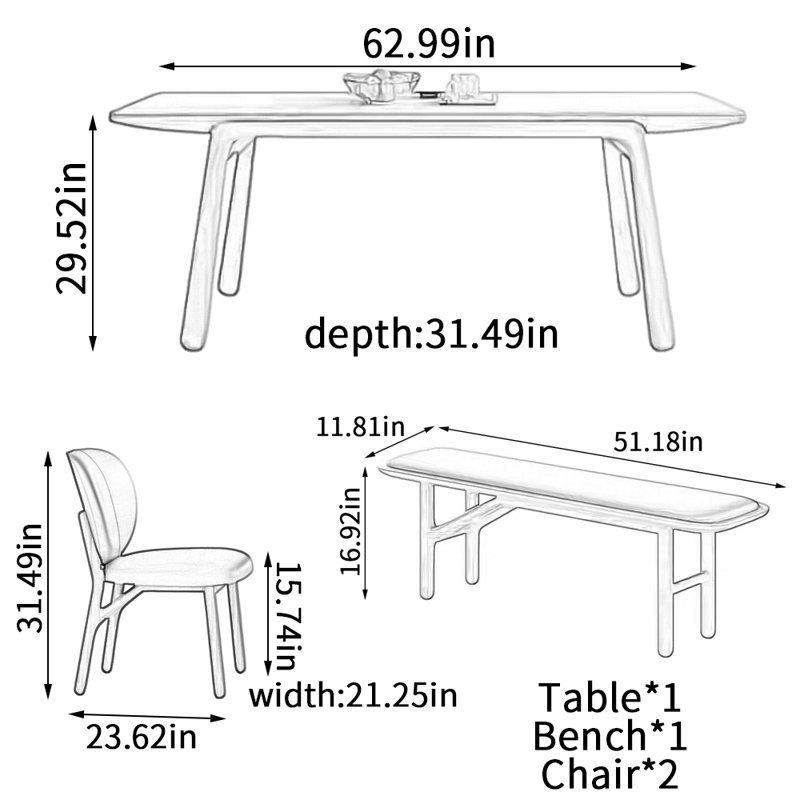 Modern Simple Cherry Wood Rectangular Large Table, 29.52"H x 62.99"L x 31.49"W