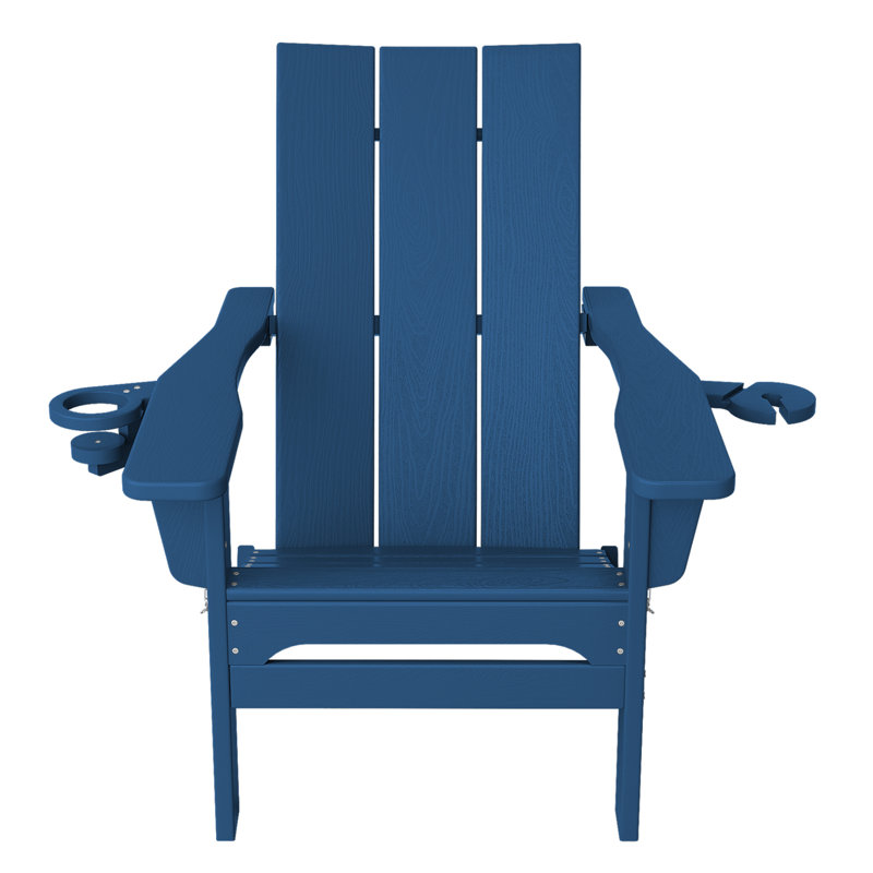Wolak Folding Adirondack Chair with Cup Holder, Navy