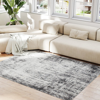 Tapis lavable moderne abstrait pour salon, gris