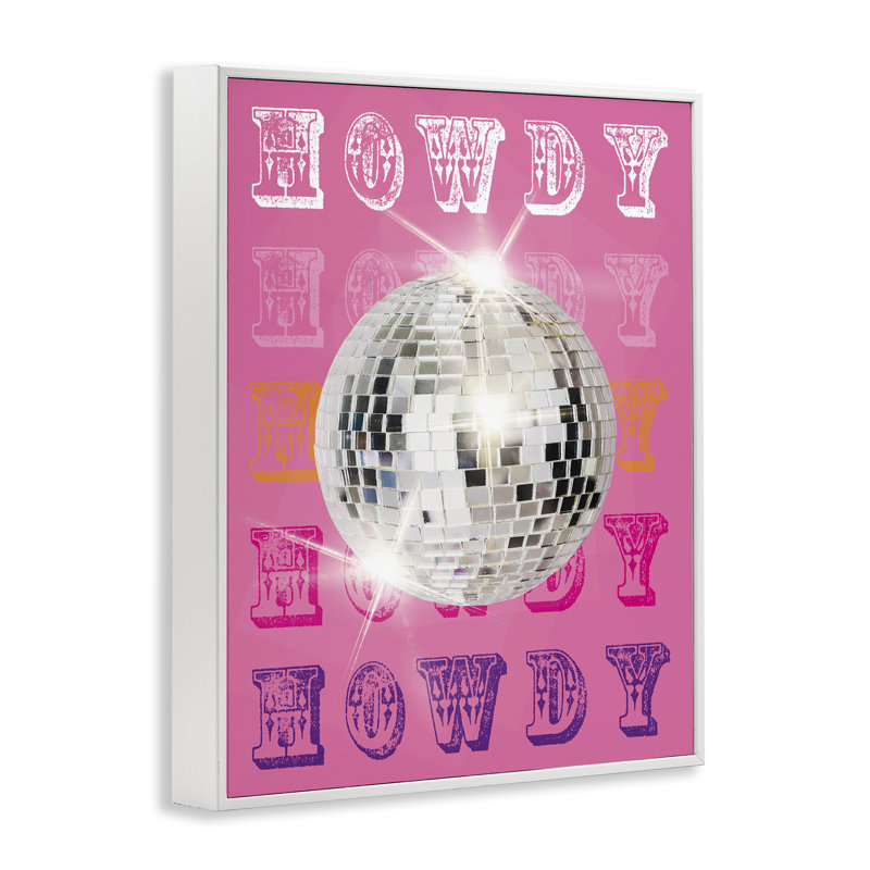 Giclée à motif de boule disco rétro Howdy, design par Susan Arnot, H 14 po x l 11 po, Giclée encadrée blanc bord de mer