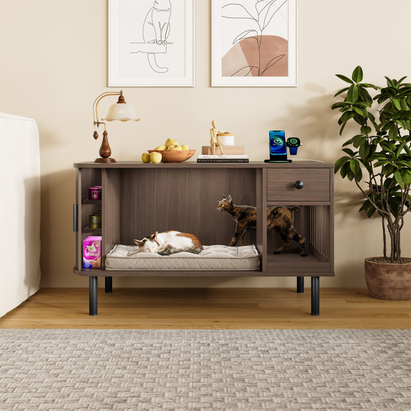 Enceinte de litière pour chat 37,4 "avec porte coulissante