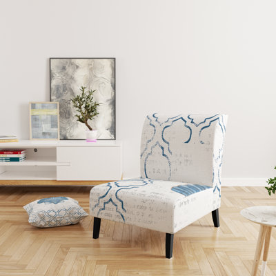 Navy Blue Scallop Shell - Nautical & Coastal Upholstered Slipper Chair