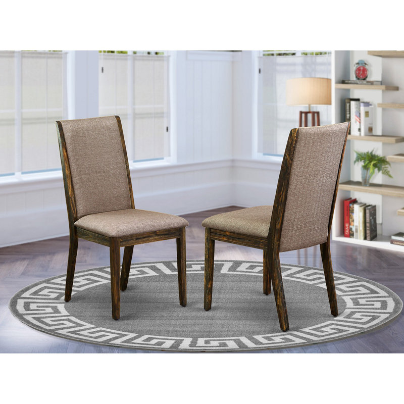Lancy Parsons Dining Chairs - Dark Khaki Linen Fabric set fo 2 Padded Chairs, Distressed Jacobean, Dark Khaki