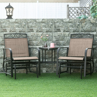 Fauteuils de véranda avec table - 2 pour la cour arrière, matériau de toile respirante pour le jardin, structure en acier, ensemble de chaises berçantes de couleur brune avec balançoire, balançoire, patio et cour arrière