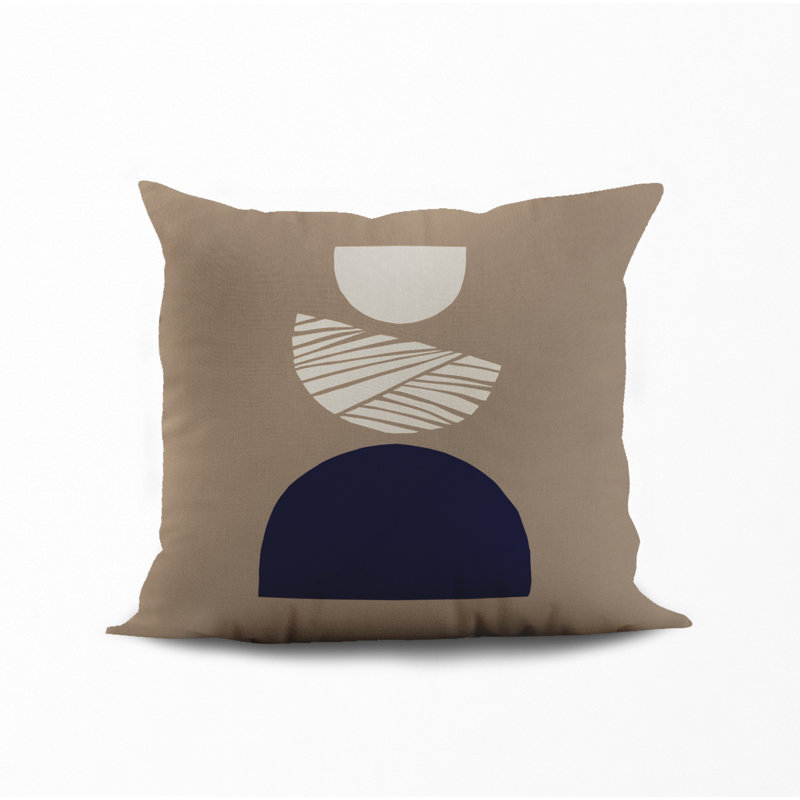 Jeté carré en polyester intérieur / extérieur, Beige/bleu marine, L 15 po x H 15 po