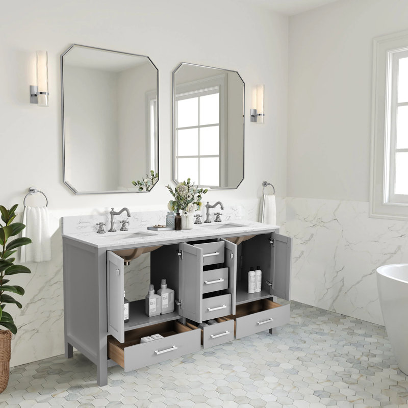Cholena 60" Bathroom Vanity With Double Sinks, Gray, Brushed Nickel