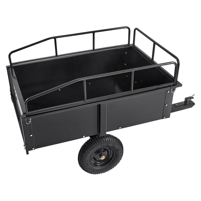 Remorque robuste en acier pour remorque de VTT, 750 livres, 15 pieds cubes, remorque utilitaire de jardin avec côtés amovibles pour le tracteur de tondeuse à gazon