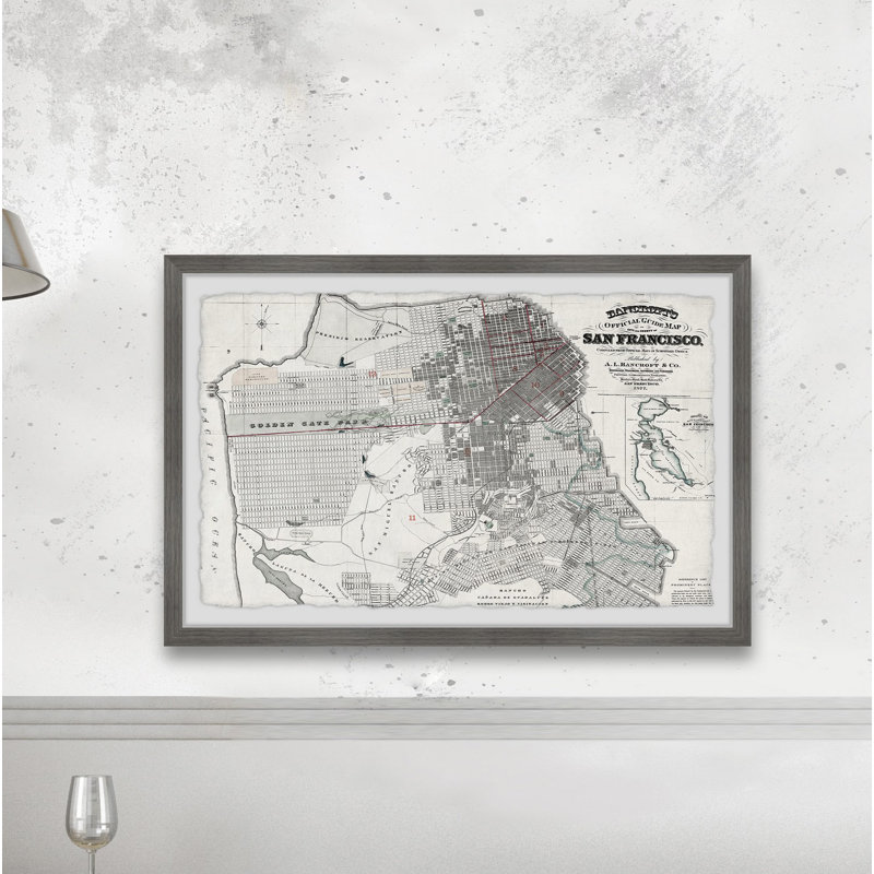 Carte rétro de San Francisco II, impression encadrée sur papier, H 20 po x l 30 po x 1,5 po