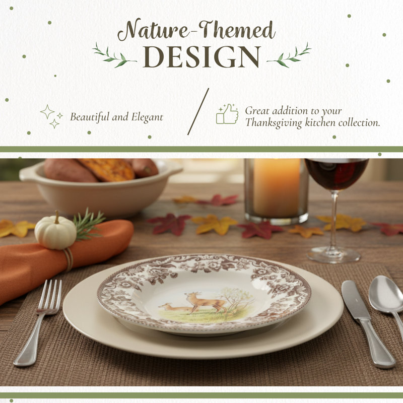 Spode Woodland Soup Plate - Deer Brown/White