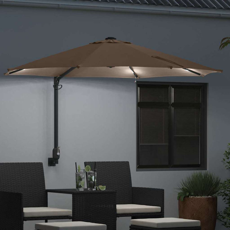 Garden Parasol with LED Strip Lights Manual Polyester and Steel Solar, 148cm H x 248cm W x 248cm D, Taupe