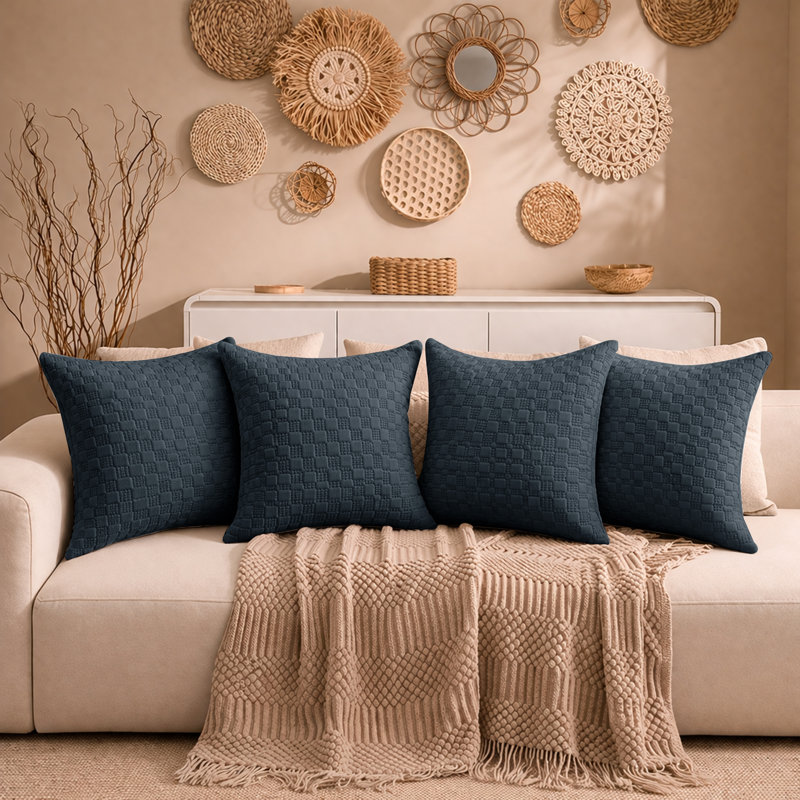 Aspire Homeware Embossed Square Velvet Cushion Covers, Pack of 4, CHARCOAL