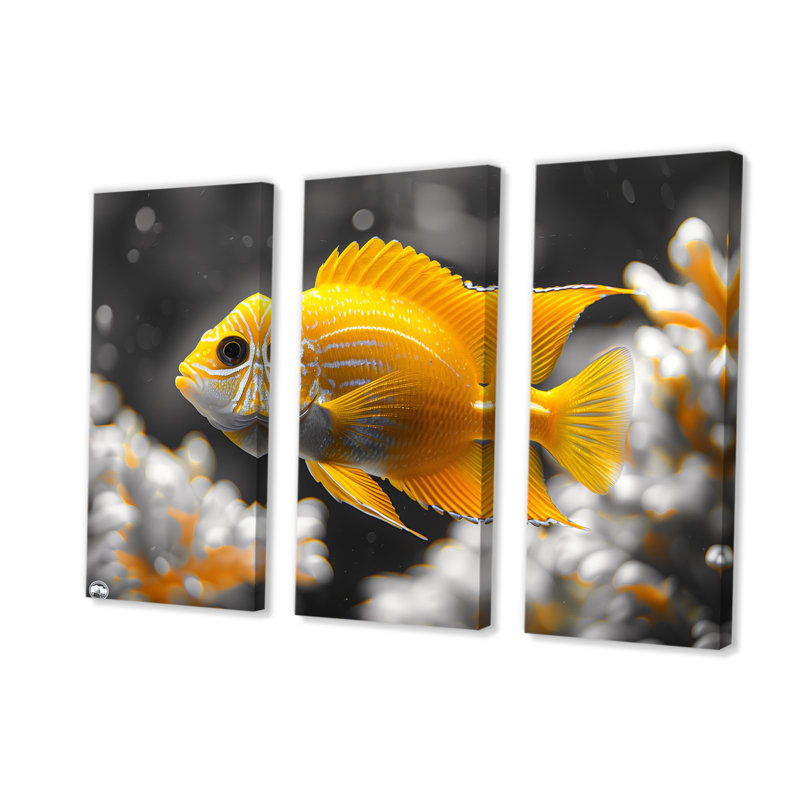 Aquariums de poissons gris et jaunes Coastal Cove II - Aquariums, ensemble de décorations murales, Toile tendue