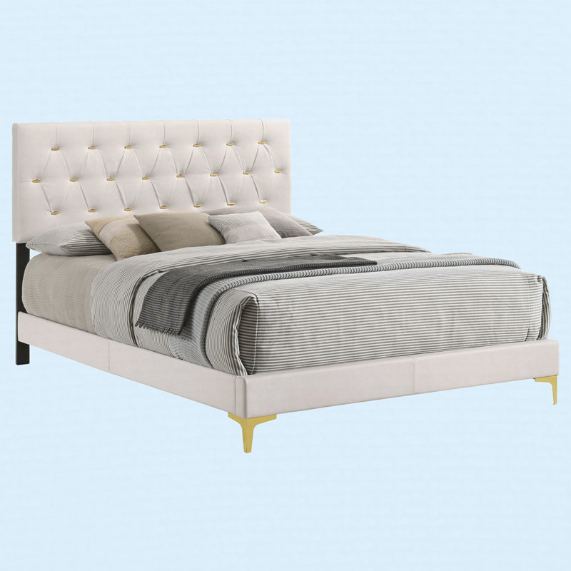 White Upholstered Queen Panel Bed, White