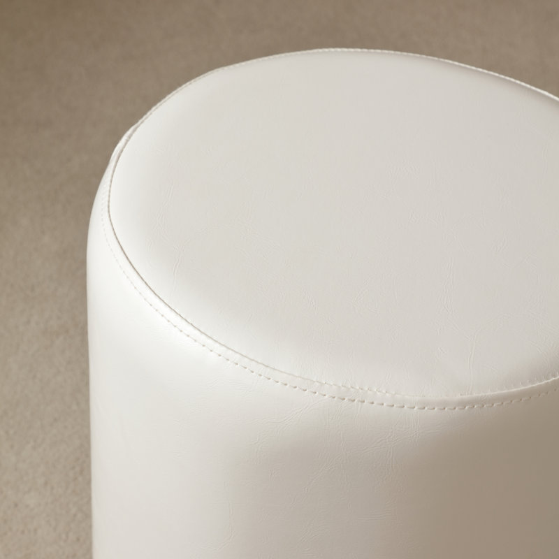 Petit repose-pieds rond en similicuir de 11,8 po, Blanc