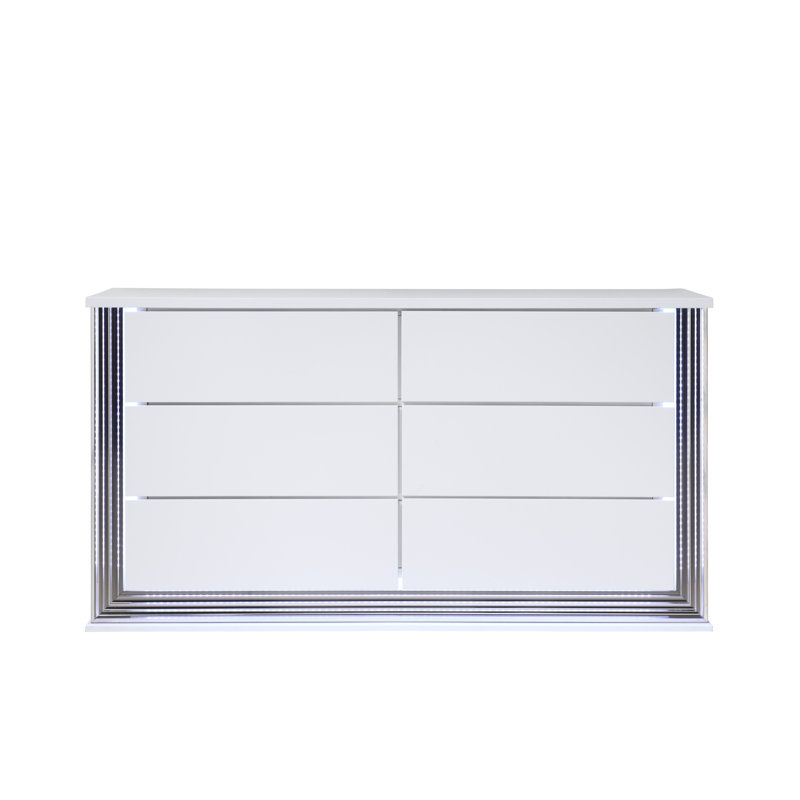 Commode double à 6 tiroirs l 61,02 po Carrye, Blanc