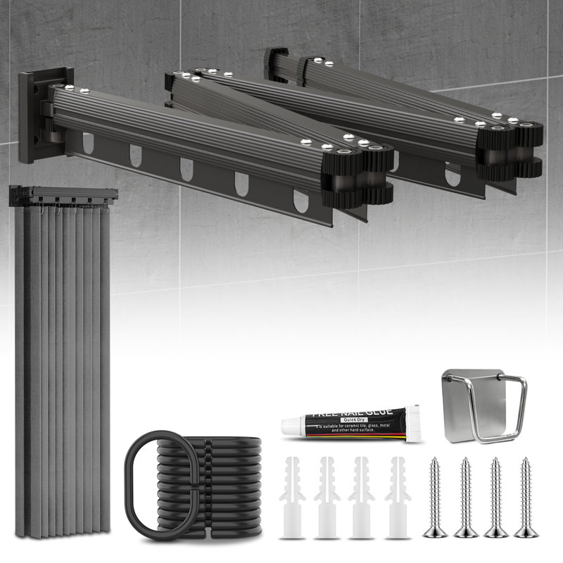 Ensemble de rideau de douche et tringle mural pliable