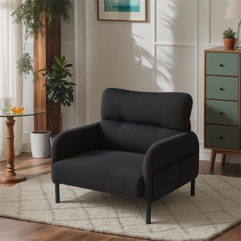 Chaise d'appoint rembourrée en velours côtelé Modern, Noir