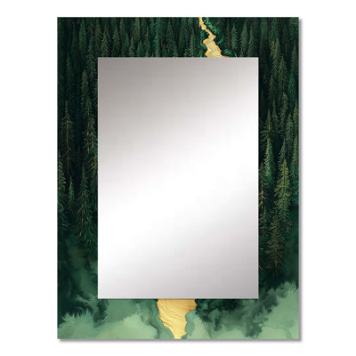 Forest River Of Emerald Crystal IV - Forest Decorative Wall Mirror, Traditional Mirror, Printed Metal Art