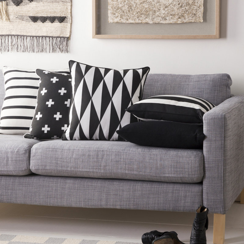 Inga Geometric Cotton Throw Pillow, Black/ White, Down/Feather